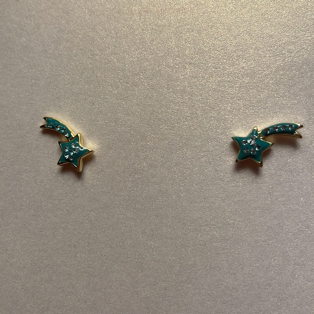 Petite Blue-Sparkle Shooting Star Stud Earrings for Child 0.5"